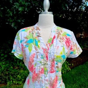 JM Collection 100% linen Pink Fitted Button Down Shirt with Mandarin Collar